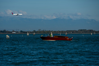 Airplane approaching Venice Marco Polo Airport