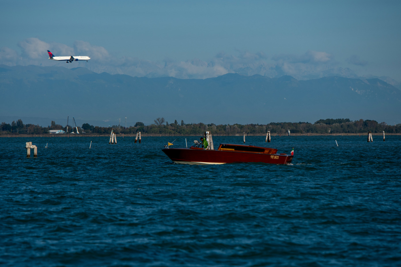 Airplane approaching Venice Marco Polo Airport