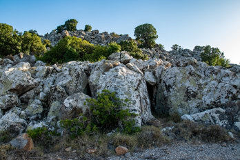 Scree field on the hiking trail that leads to Mount Ellanion Oros on the island of Aegina.