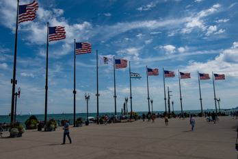 Chicago Navy Pier - Lake Michigan and Flags