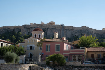 Church of the All-Great Taxiarchs in front of the Acropolis Rock.