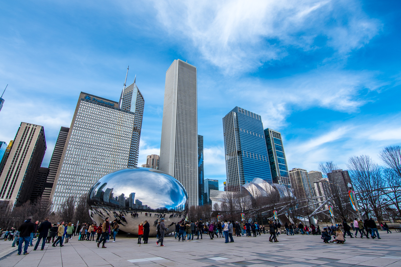 Cloud Gate and Jay Pritzker Pavilion with Skyline