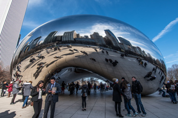 Cloud Gate (the bean) is the central artwork of the AT&T plaza in Chicago's Millennium Park