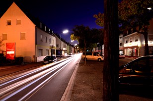 Long time exposure of a street in the city with traffic at night.