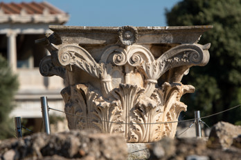 Top of a Corinthian column in the Agora in Athens, Greece.