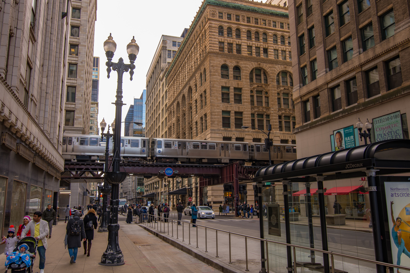 CTA Train crosses E Washington St