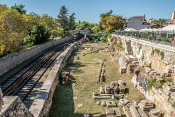 Excavation site between the subway line and the road at the Stoa of Attalos, taken from Hadrian's Bridge.