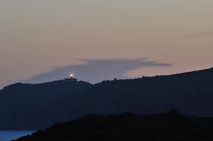 Long exposure of a Lighthouse in the Island of Sa Dragonera at Night. Photo was taken from San Elm, Mallorca.