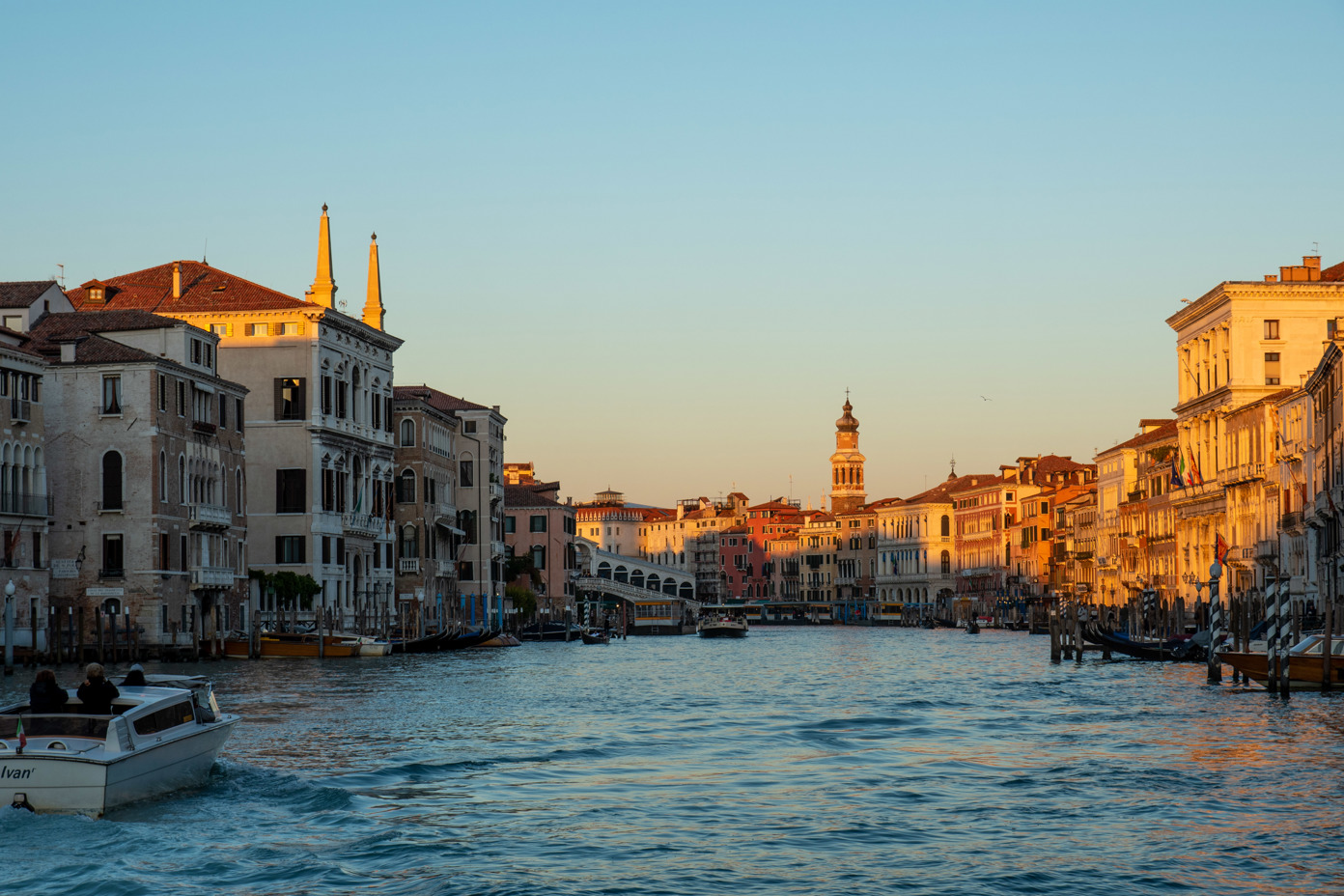 Grand Canal and Rialto Bridge at sunset, Venice