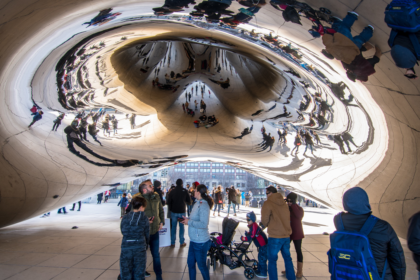 Inside the Cloud Gate with people