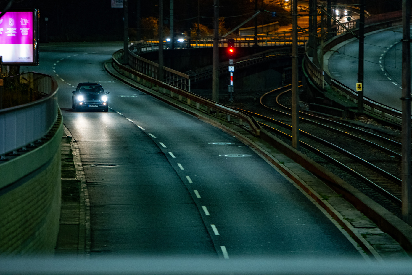 Lonely car on abandoned road