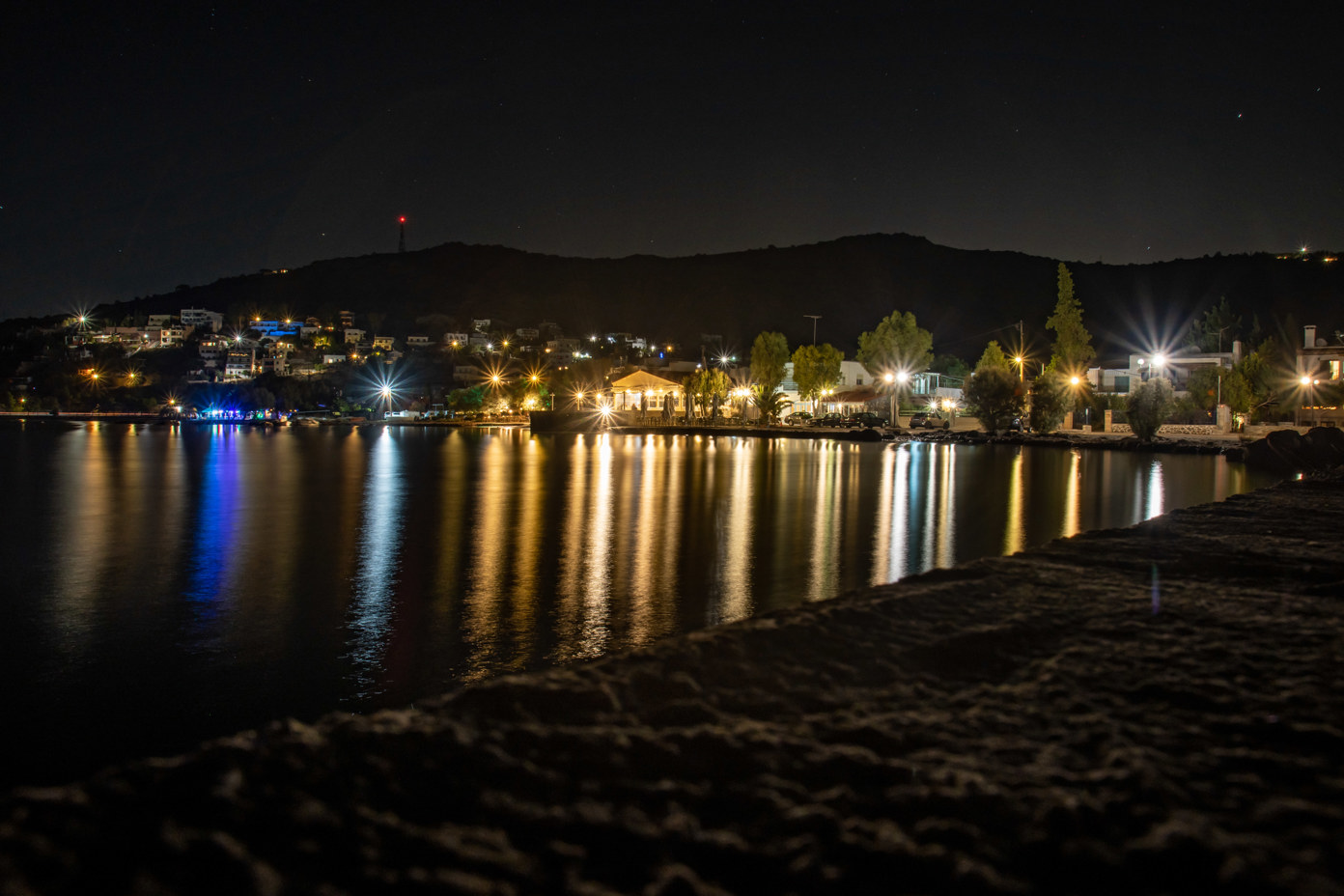 Marathonas Bay at night