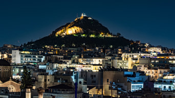 Mount Lycabettus in Athens by night