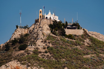 Top of Mount Lycabettus with the church of St George, taken with a long telephoto lens from the south. 