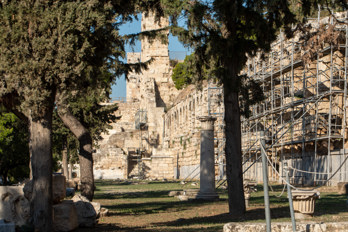 The Stoa of Eumenes and the back of the Odeon of Herodes Atticus in the background.