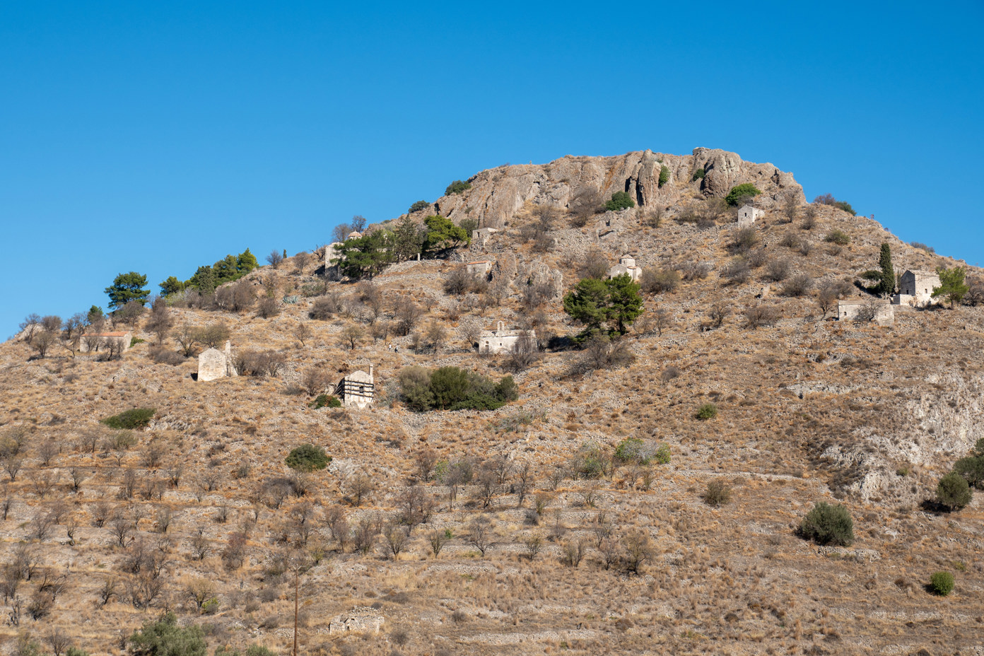 Paliachora, also known as Palea Chora and Paleochora, is an abandoned medieval settlement on the island of Aegina, Greece. The settlement consists of several small houses and 38 Byzantine and post-Byzantine churches.