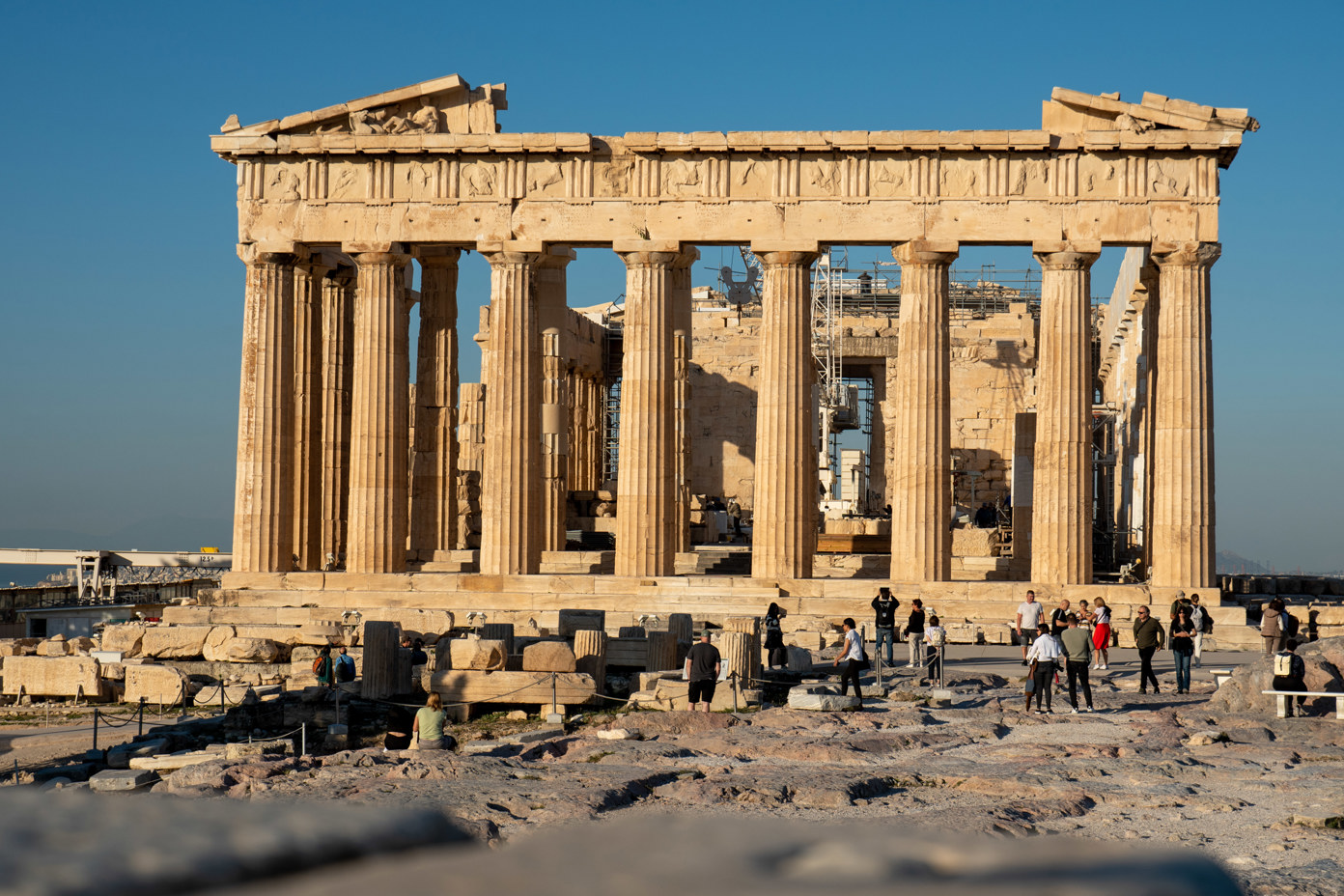 The Parthenon illuminated by the morning sun, on the rock of the Acropolis.