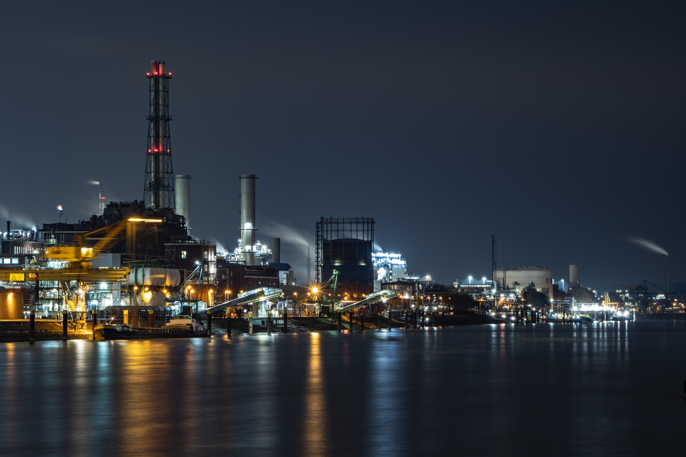 Rhine with chemical plant at night