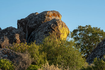 Large boulders near the old olive grove on the island of Aegina in the valley of Eleonas, an uninhabited plateau about 2.5 kilometres from Marathonas beach or 1.5 kilometres from Aiginitissa.