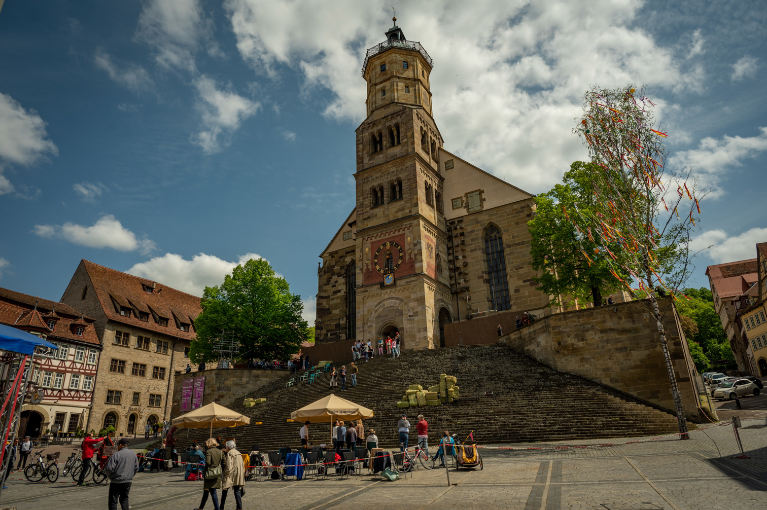 Schwäbisch Hall market square with St. Michael's church and the grand staircase 