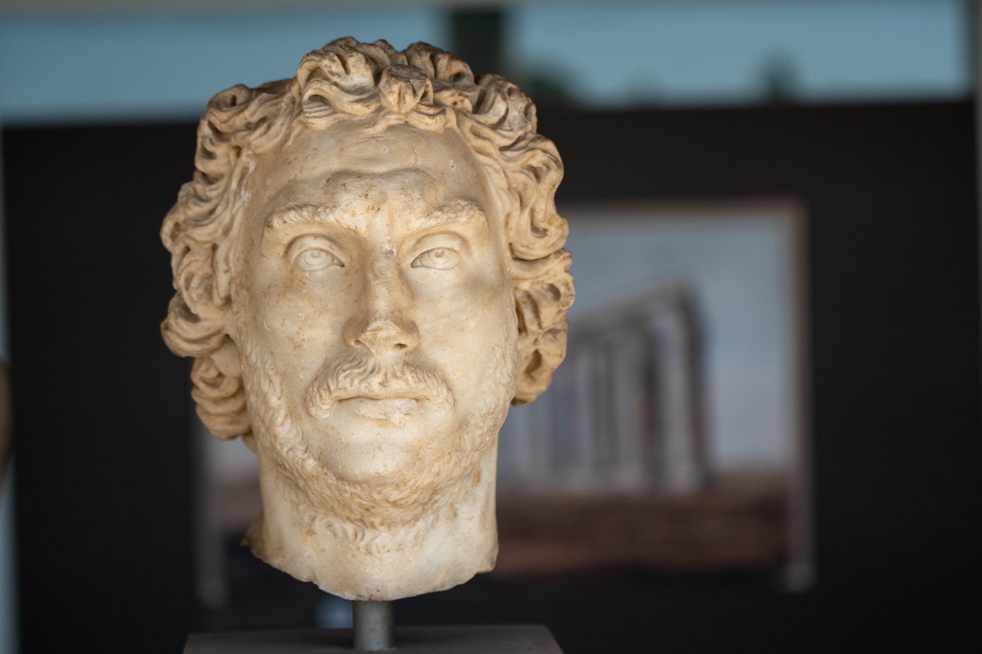 Statue head in the Stoa of Attalos