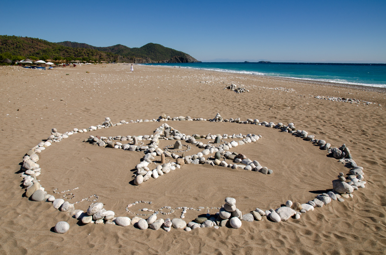 Stone art on a lonely beach