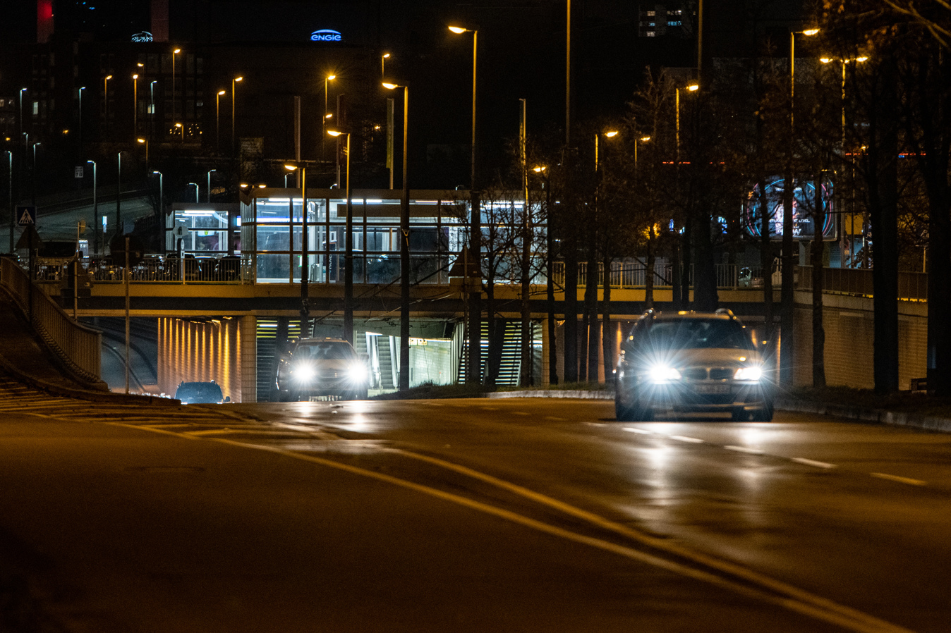 Street with flying lamps