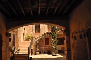 Sunny patio with stairs