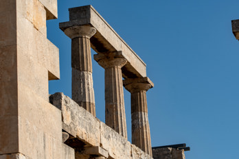 View from the south-west with a long focal length of the upper Doric columns of the Temple of Aphaia.