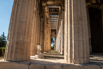 View through the left colonnade at the Temple of Hephaestus from the east (Agora).