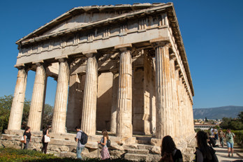 The temple of Hephaestus seen from the west. In the background is the Stoa of Attalos. 