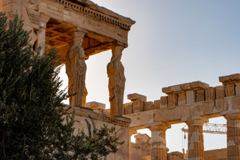 The maidens of Karyai looking towards the Parthenon.