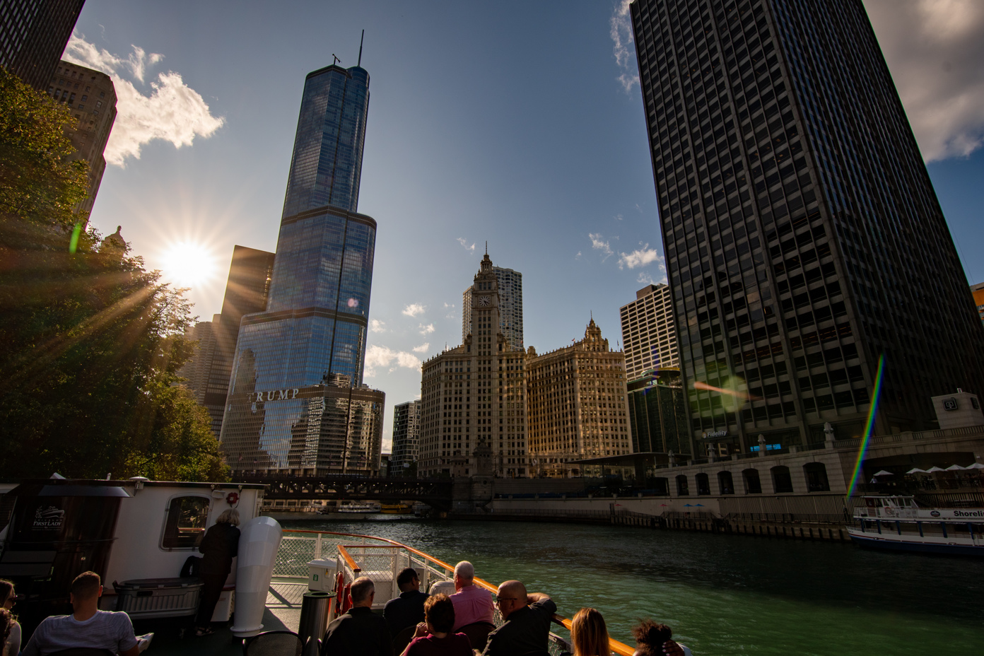 Trump Tower and Wrigley Building from River