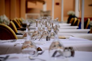 Tables set in a hotel without guests