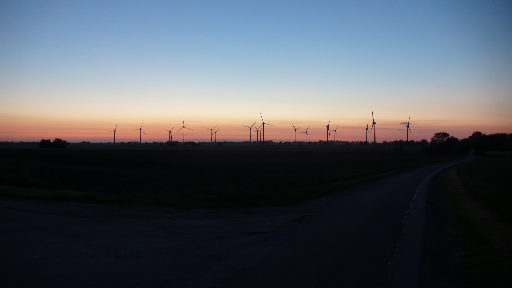 Wind turbines after sunset